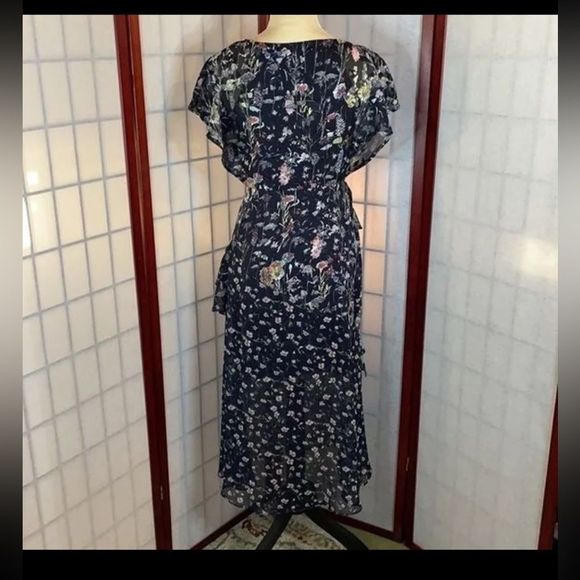 Anthropologie Foxiedox “Carolina” Navy Blue Floral Layered Semi-Sheer Midi (2) - Picture 14 of 16